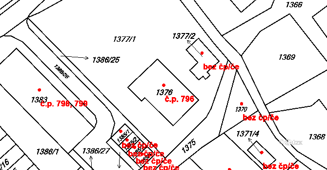 Návsí 796 na parcele st. 1376 v KÚ Návsí, Katastrální mapa