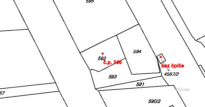 Vendryně 346 na parcele st. 592 v KÚ Vendryně, Katastrální mapa