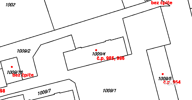 Frýdlant 985,986, Frýdlant nad Ostravicí na parcele st. 1009/4 v KÚ Frýdlant nad Ostravicí, Katastrální mapa