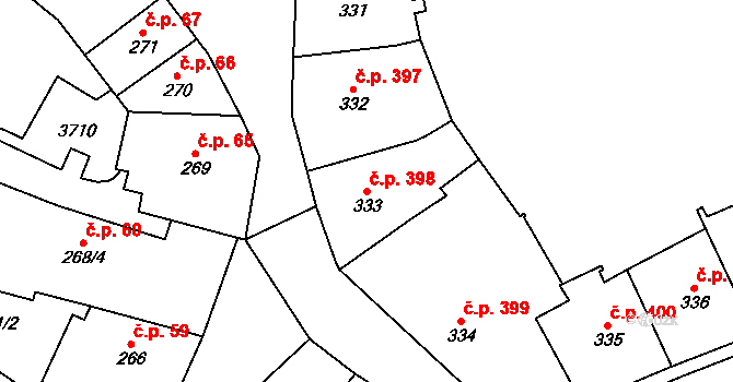 Cheb 398 na parcele st. 333 v KÚ Cheb, Katastrální mapa