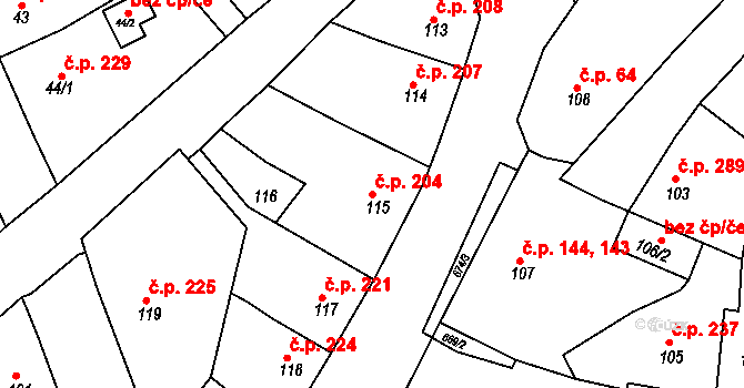 Svatava 204 na parcele st. 115 v KÚ Svatava, Katastrální mapa