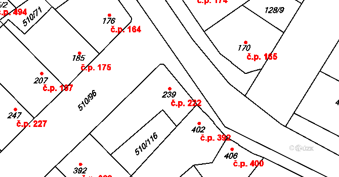 Sendražice 222, Kolín na parcele st. 239 v KÚ Sendražice u Kolína, Katastrální mapa
