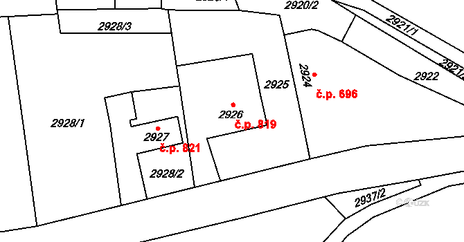 Radotín 819, Praha na parcele st. 2926 v KÚ Radotín, Katastrální mapa