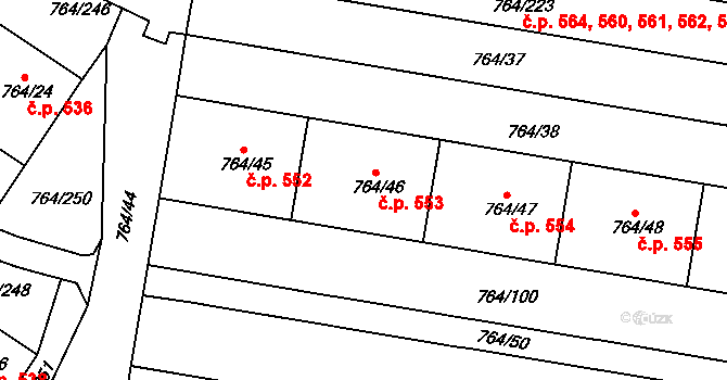 Jinonice 553, Praha na parcele st. 764/46 v KÚ Jinonice, Katastrální mapa
