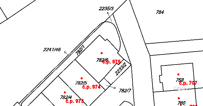 Střešovice 975, Praha na parcele st. 782/6 v KÚ Střešovice, Katastrální mapa