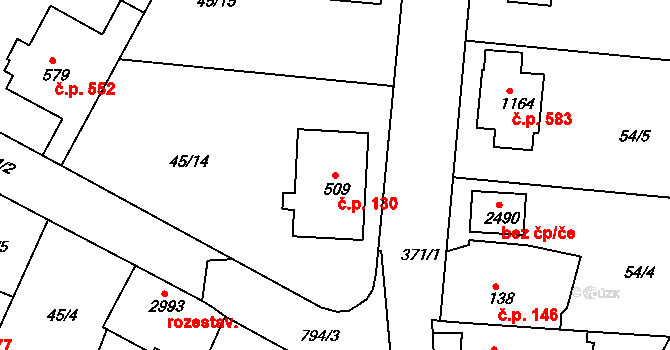 Sezimovo Ústí 130 na parcele st. 509 v KÚ Sezimovo Ústí, Katastrální mapa
