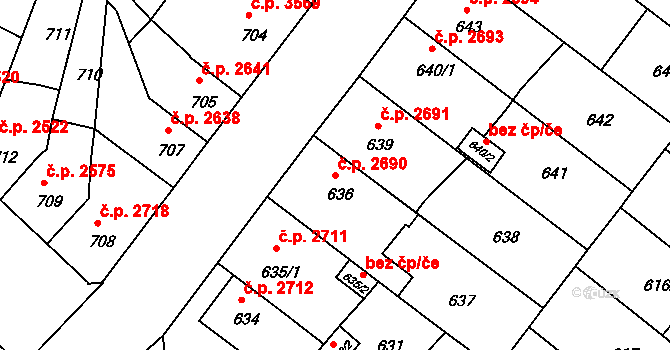 Chomutov 2690 na parcele st. 636 v KÚ Chomutov II, Katastrální mapa