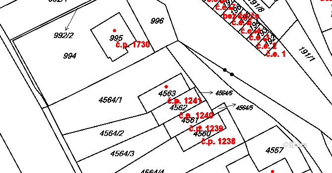 Jirkov 1241 na parcele st. 4563 v KÚ Jirkov, Katastrální mapa