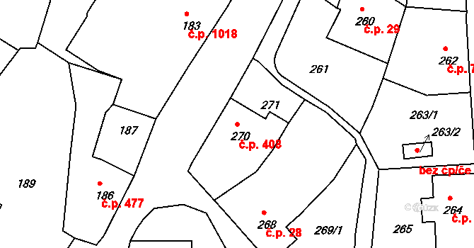 Rumburk 1 408, Rumburk na parcele st. 270 v KÚ Rumburk, Katastrální mapa