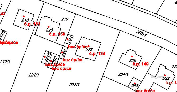 Pražské Předměstí 134, Bílina na parcele st. 223 v KÚ Bílina, Katastrální mapa
