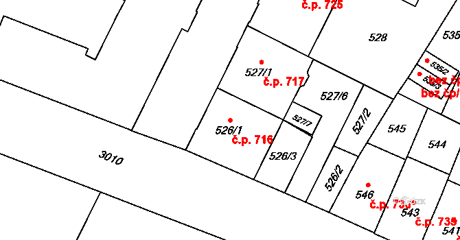 Předměstí 716, Opava na parcele st. 526/1 v KÚ Opava-Předměstí, Katastrální mapa