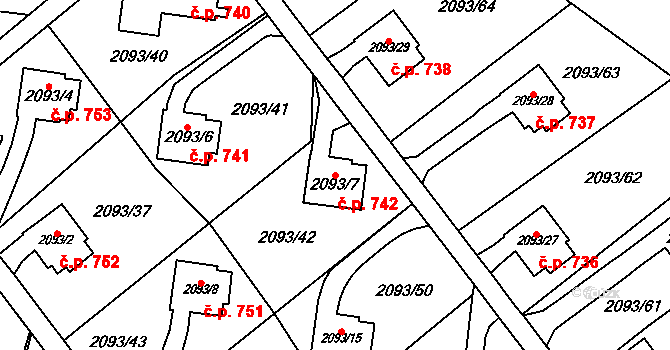 Bludovice 742, Havířov na parcele st. 2093/7 v KÚ Bludovice, Katastrální mapa