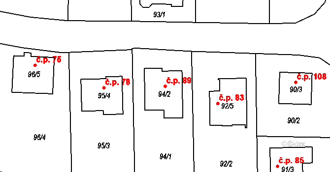 Dasný 89 na parcele st. 94/2 v KÚ Dasný, Katastrální mapa