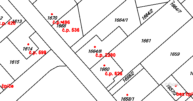 Chodov 2280, Praha na parcele st. 1664/8 v KÚ Chodov, Katastrální mapa