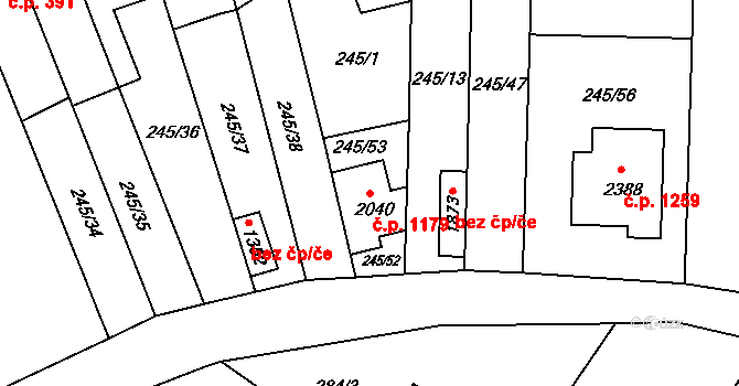 Malenovice 1179, Zlín na parcele st. 2040 v KÚ Malenovice u Zlína, Katastrální mapa