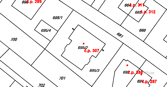 Sudoměřice 307 na parcele st. 695/2 v KÚ Sudoměřice, Katastrální mapa