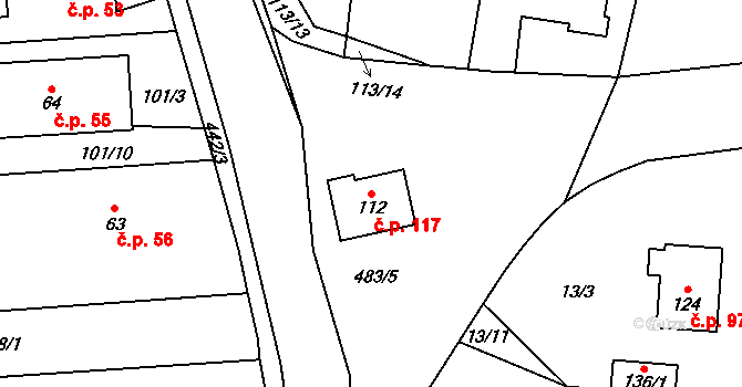 Osice 117 na parcele st. 112 v KÚ Osice, Katastrální mapa