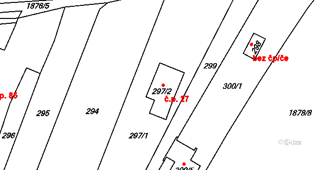Horní Jasenka 27, Vsetín na parcele st. 297/2 v KÚ Jasenka, Katastrální mapa