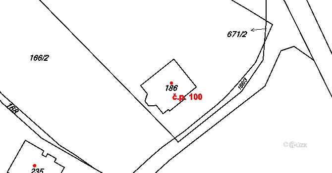 Bělečko 100, Býšť na parcele st. 186 v KÚ Bělečko, Katastrální mapa