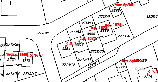 Vrchlabí 1572 na parcele st. 3853 v KÚ Vrchlabí, Katastrální mapa