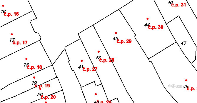 Pelhřimov 28 na parcele st. 42 v KÚ Pelhřimov, Katastrální mapa