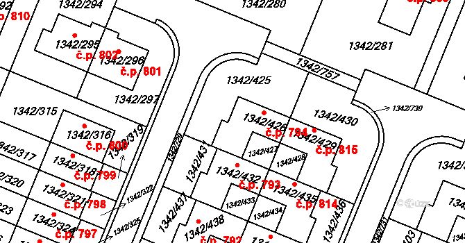 Jinonice 794, Praha na parcele st. 1342/426 v KÚ Jinonice, Katastrální mapa