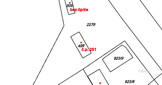 Lnáře 251 na parcele st. 499 v KÚ Lnáře, Katastrální mapa