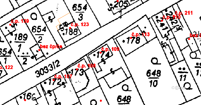 Poříčí nad Sázavou 109 na parcele st. 174 v KÚ Poříčí nad Sázavou, Katastrální mapa
