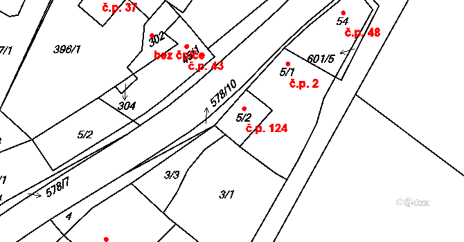 Kyškovice 124 na parcele st. 5/2 v KÚ Kyškovice, Katastrální mapa