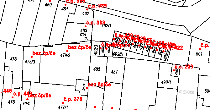 Bučovice 485 na parcele st. 492/4 v KÚ Bučovice, Katastrální mapa