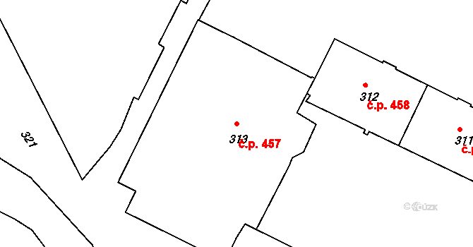 Poruba 457, Ostrava na parcele st. 313 v KÚ Poruba, Katastrální mapa