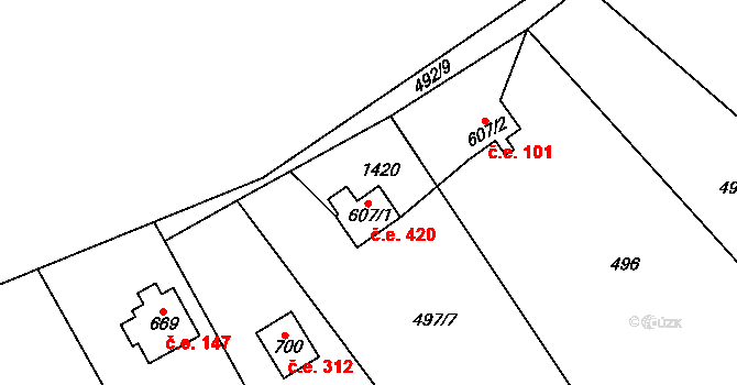 Čisovice 39593789 na parcele st. 607/1 v KÚ Čisovice, Katastrální mapa