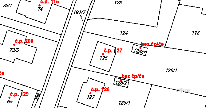 Velíková 127, Zlín na parcele st. 125 v KÚ Velíková, Katastrální mapa