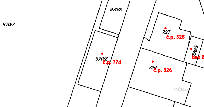 Kobeřice 774 na parcele st. 970/2 v KÚ Kobeřice ve Slezsku, Katastrální mapa