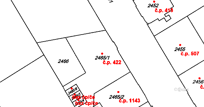 Předměstí 422, Opava na parcele st. 2465/1 v KÚ Opava-Předměstí, Katastrální mapa
