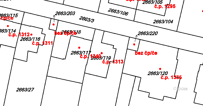 Předměstí 1313, Opava na parcele st. 2663/119 v KÚ Opava-Předměstí, Katastrální mapa