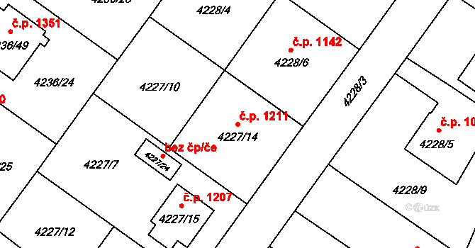 Hlučín 1211 na parcele st. 4227/14 v KÚ Hlučín, Katastrální mapa