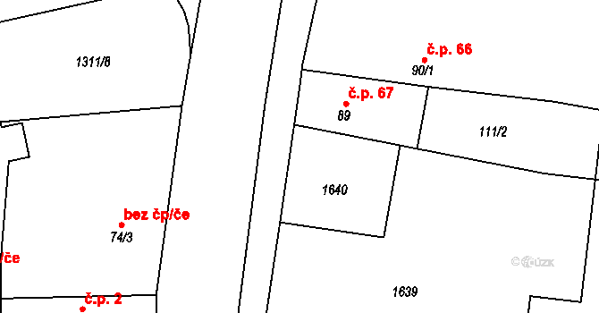 Opočnice 46275789 na parcele st. 88/2 v KÚ Opočnice, Katastrální mapa