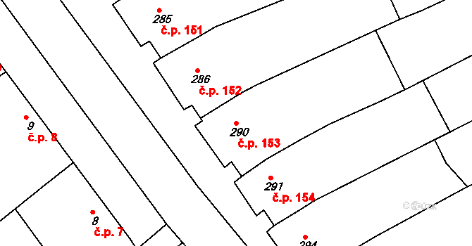 Ostrožské Předměstí 153, Uherský Ostroh na parcele st. 290 v KÚ Ostrožské Předměstí, Katastrální mapa