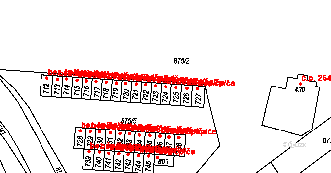 Prostějov 47739789 na parcele st. 724 v KÚ Vrahovice, Katastrální mapa