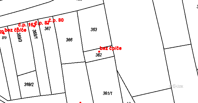 Bučovice 47849789 na parcele st. 362 v KÚ Marefy, Katastrální mapa