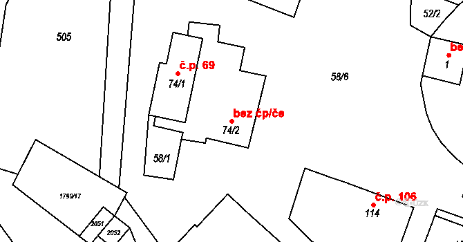 Nížkov 49093789 na parcele st. 74/2 v KÚ Nížkov, Katastrální mapa