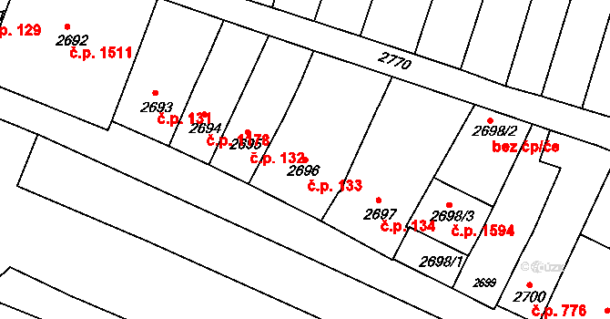 Kunovice 133 na parcele st. 2696 v KÚ Kunovice u Uherského Hradiště, Katastrální mapa