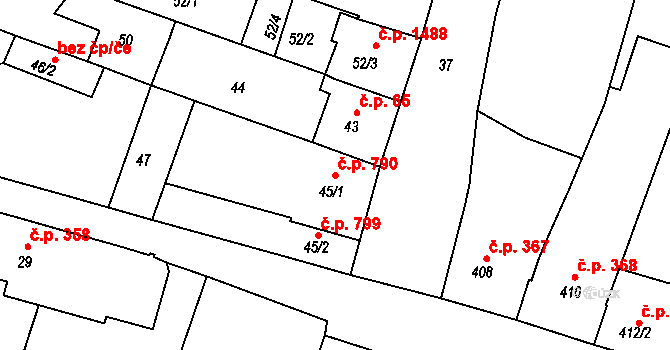 Kunovice 790 na parcele st. 45/1 v KÚ Kunovice u Uherského Hradiště, Katastrální mapa