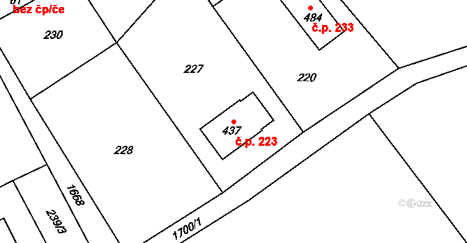 Hrabyně 223 na parcele st. 437 v KÚ Hrabyně, Katastrální mapa