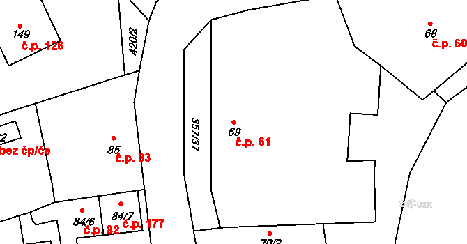 Řestoky 61 na parcele st. 69 v KÚ Řestoky, Katastrální mapa