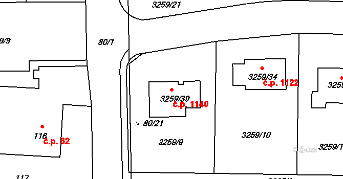 Stonava 1140 na parcele st. 3259/39 v KÚ Stonava, Katastrální mapa