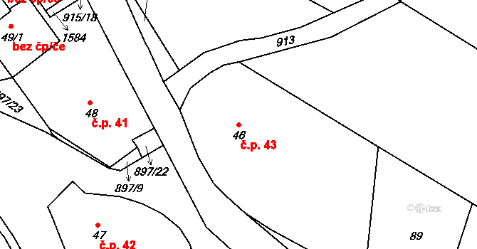 Svučice 43, Mišovice na parcele st. 46 v KÚ Svučice, Katastrální mapa
