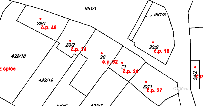 Smrkovice 32, Písek na parcele st. 30 v KÚ Smrkovice, Katastrální mapa
