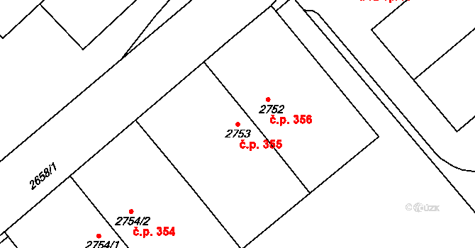 Pražské Předměstí 355, Písek na parcele st. 2753 v KÚ Písek, Katastrální mapa